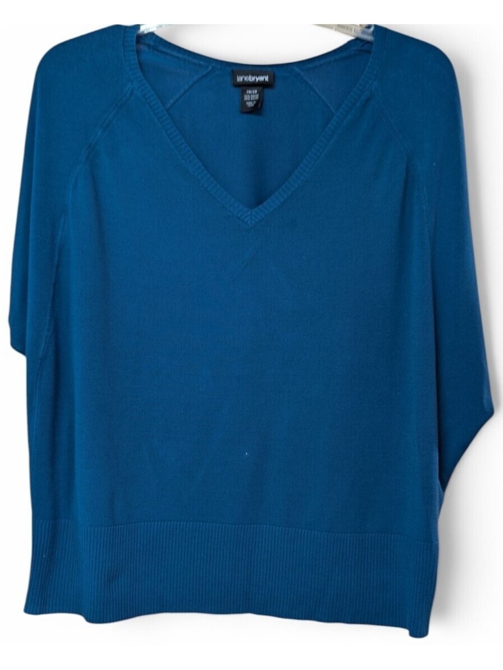 Lane Bryant Womens 26/28 Blue V-Neck Dolman Batwing Sweater Top Plus Size